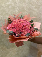 Premium Pink Rose Bouquet - 50 Fresh Pink Roses with Eucalyptus in Elegant Pink Wrapping Dubai