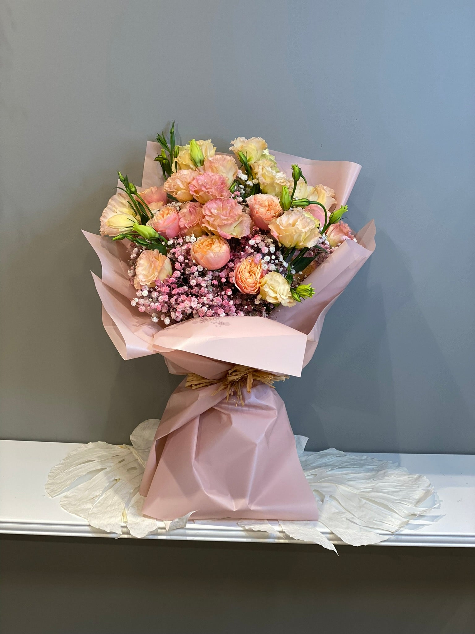 Premium Pink Lily & Baby's Breath Bouquet - Elegant Fresh Flower Arrangement
