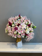 Luxury Mixed Lily & Rose Arrangement - Pink Oriental Lilies, Roses & Chrysanthemums in Elegant Vase Dubai