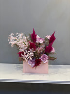 Elegant Pink & Burgundy Mixed Arrangement - Nerine Lilies, Celosia & Carnations in Pink Box Dubai