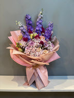 Premium Purple Larkspur & Mixed Flower Bouquet - Delphinium, Nerine Lilies & Chrysanthemums in Pink Wrapping Dubai