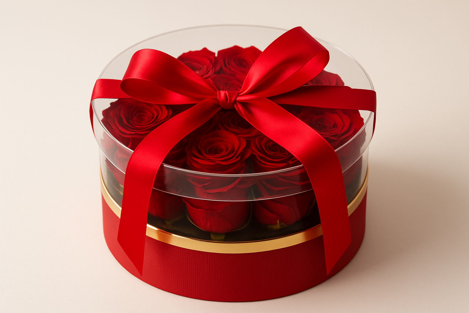Luxury Red Rose Box with Clear Lid - Premium Preserved Roses Gift Dubai UAE