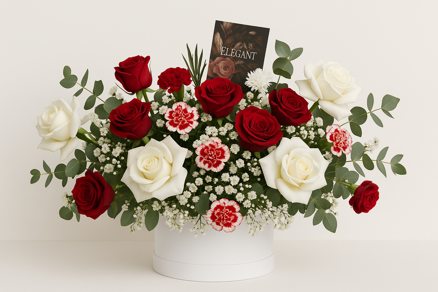 Romantic Red & White Rose Bouquet - Premium Flower Box Arrangement